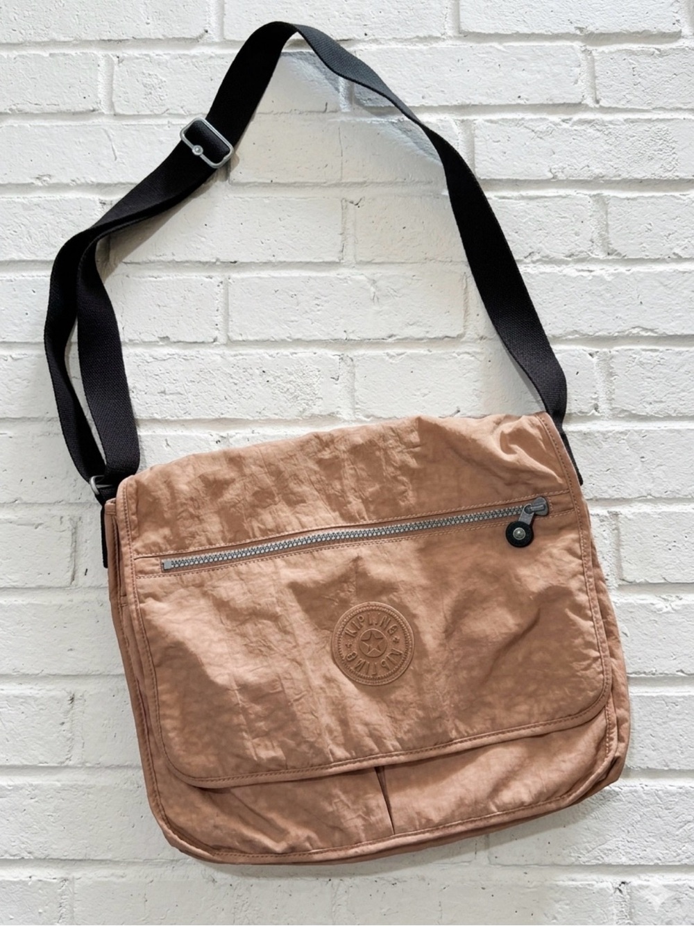Kipling Dusty Tan Messenger Bag with Black Strap